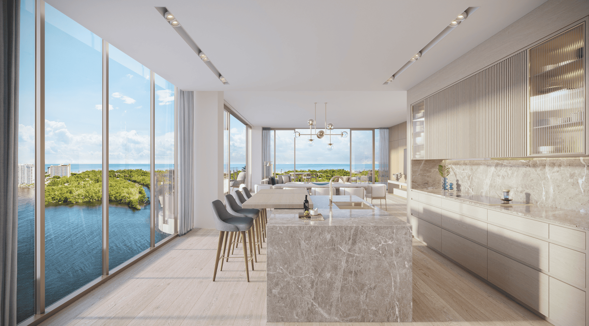 counter with chairs in front of the kitchen at Sage Intracoastal