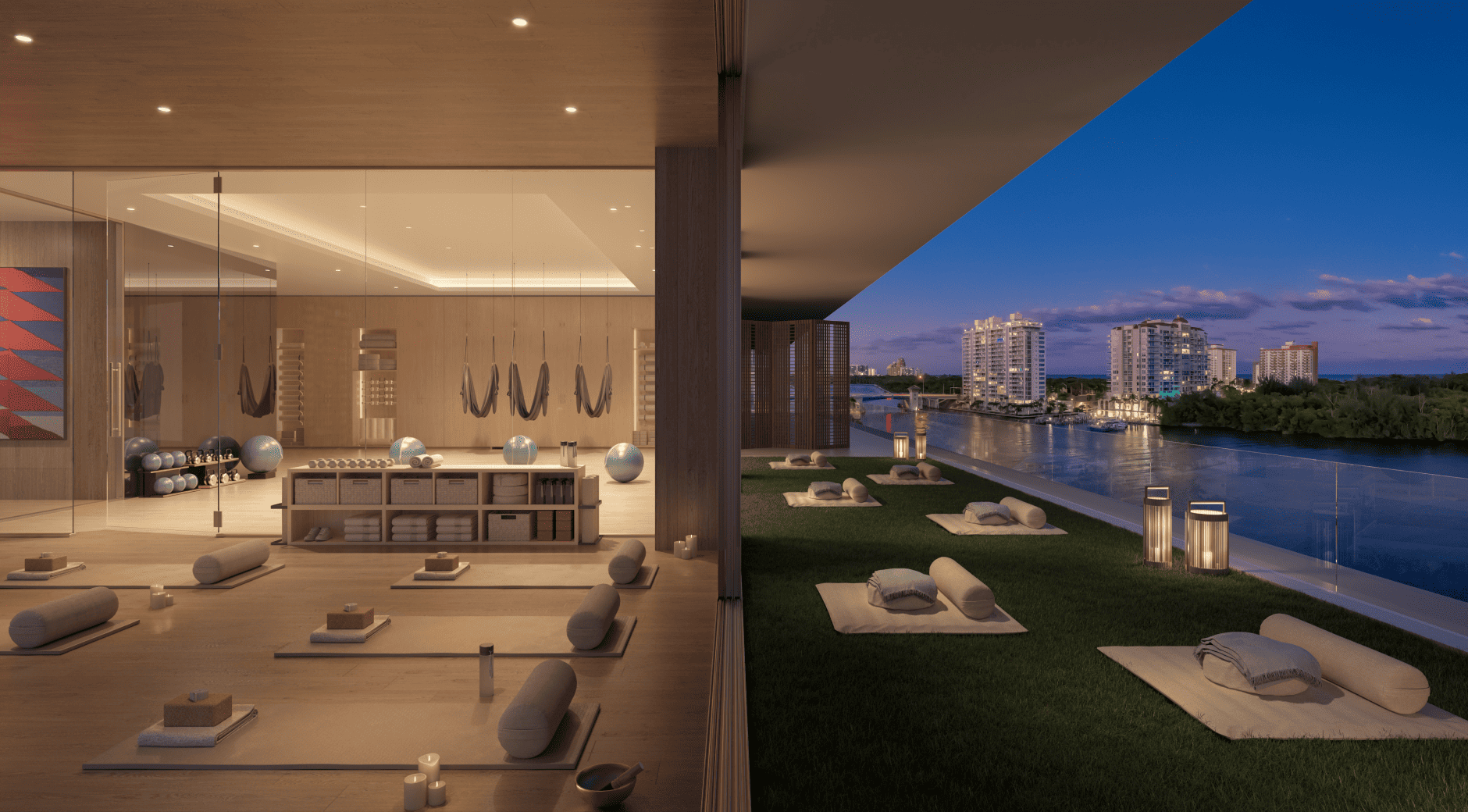 space to do yoga in front of the pool at Sage Intracoastal