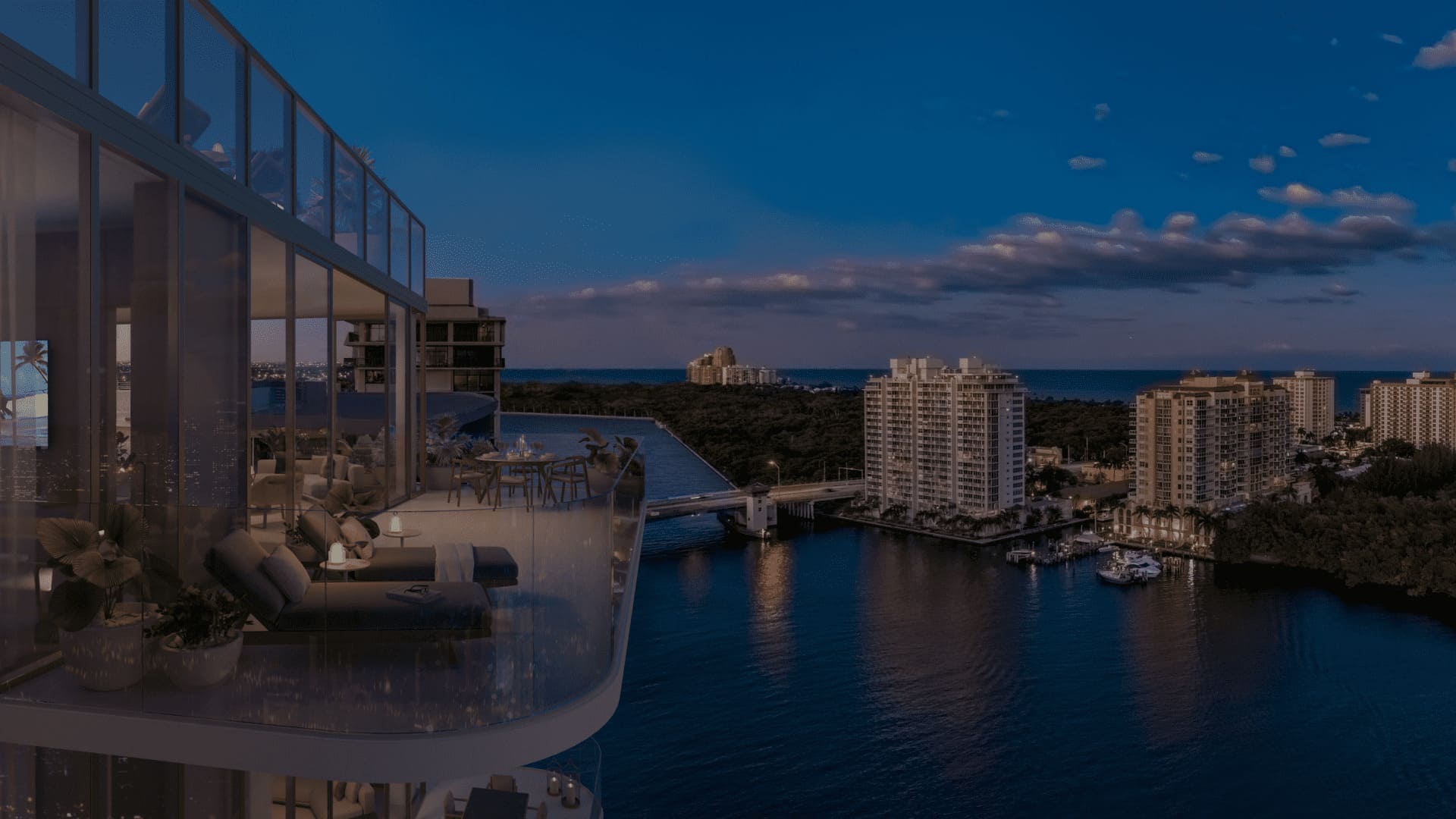 Balcony with city and lake view